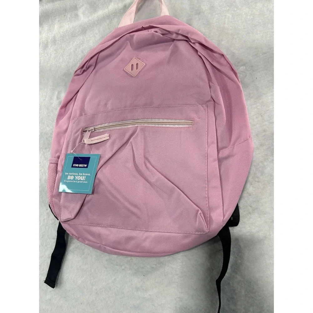 Five Below Pink Backpack School Bag Front Zip Pocket‎ Mesh Side Pocket 16x12